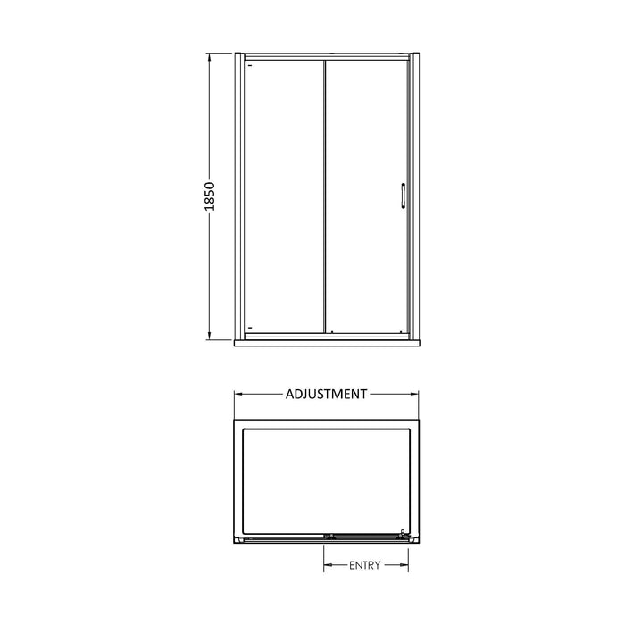 [BERUSL11] Ruwa 1850x1100mm Sliding Shower Door - Technical Drawing