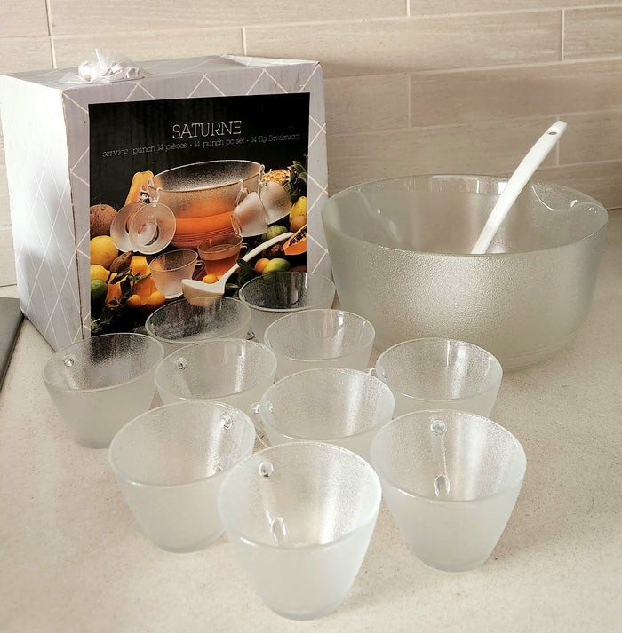 Saturne French Frosted Glass Punch Bowl Set