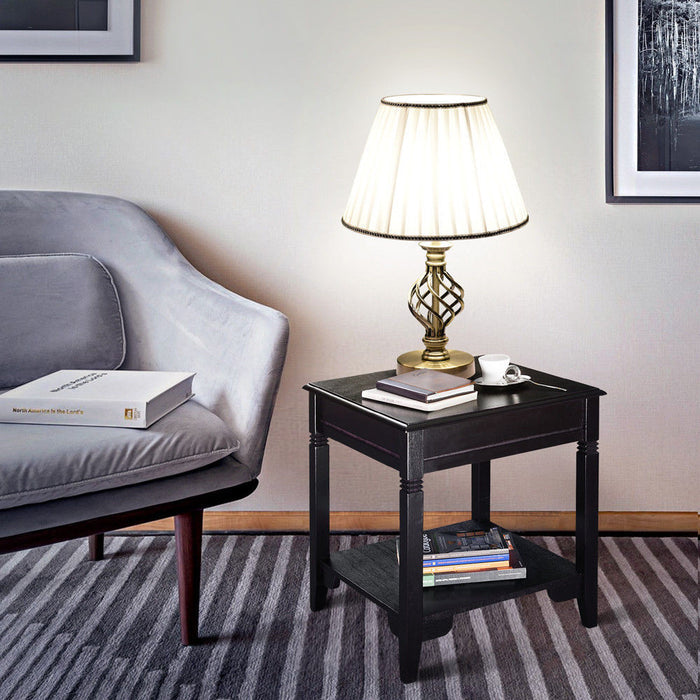 Set of 2 13" Antique Brass Bedside Table Lamp w/ LED Bulb Office Bedroom Light - EK CHIC HOME