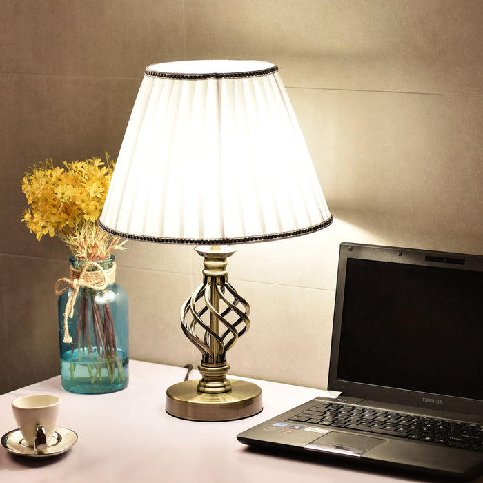 Set of 2 13" Antique Brass Bedside Table Lamp w/ LED Bulb Office Bedroom Light - EK CHIC HOME