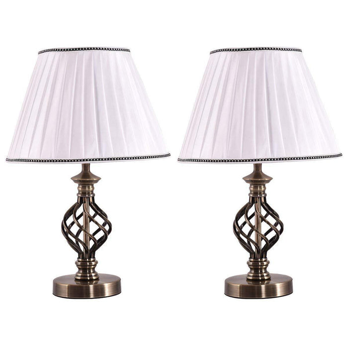 Set of 2 13" Antique Brass Bedside Table Lamp w/ LED Bulb Office Bedroom Light - EK CHIC HOME
