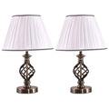 Set of 2 13" Antique Brass Bedside Table Lamp w/ LED Bulb Office Bedroom Light - EK CHIC HOME