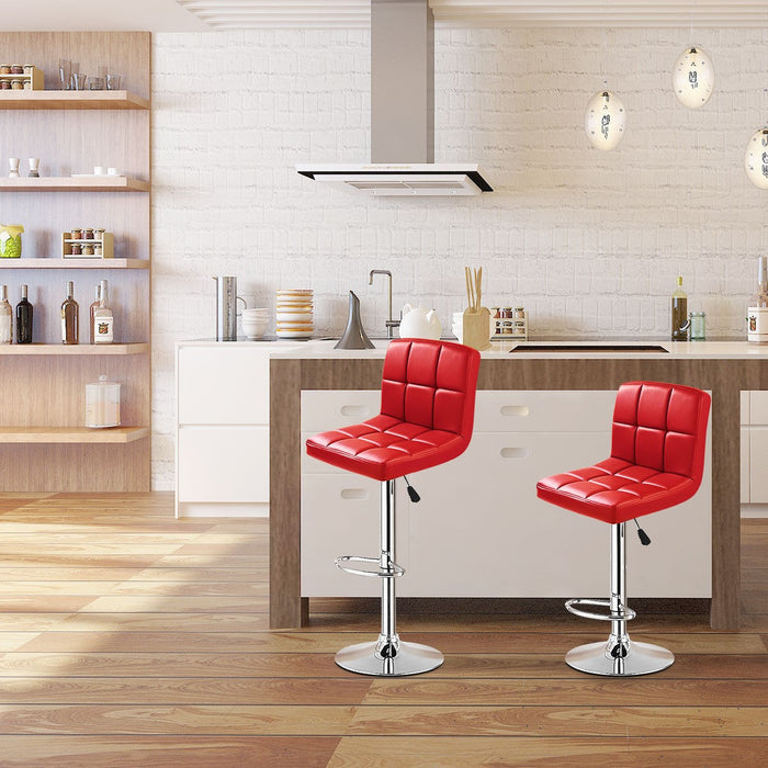 Set Of 2 Bar Stools PU Leather Adjustable Swivel Pub Chairs Red - EK CHIC HOME