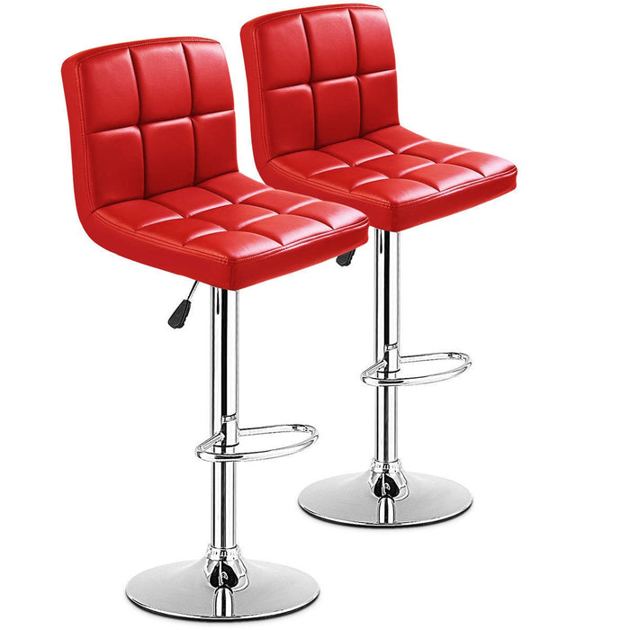 Set Of 2 Bar Stools PU Leather Adjustable Swivel Pub Chairs Red - EK CHIC HOME