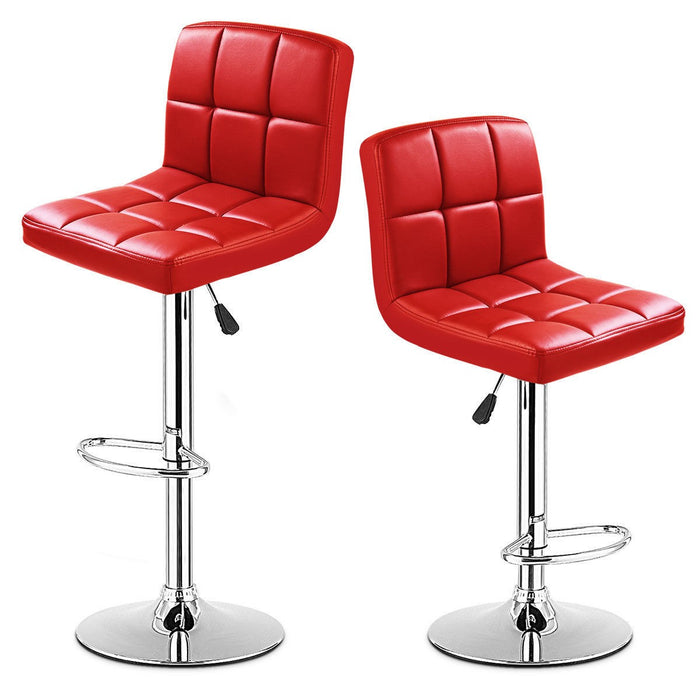 Set Of 2 Bar Stools PU Leather Adjustable Swivel Pub Chairs Red - EK CHIC HOME