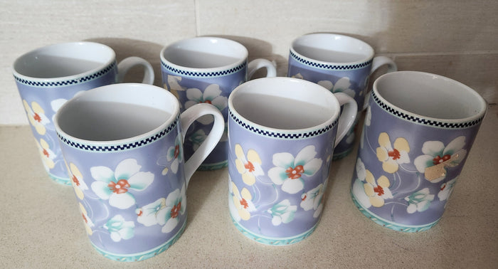 Set of 6 Naaman Porcelain Mugs - Floral Pattern