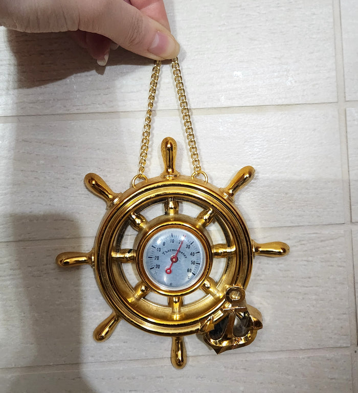 Ship's Wheel Thermometer Hanging Decor