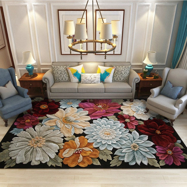 Short Plush Printed Flowers Living Room Area Rugs - EK CHIC HOME