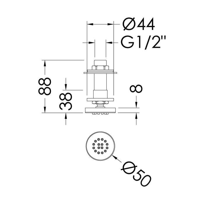 [BSBJ355] Shower Accessories Modern Round Body Jet - Chrome - Technical Drawing