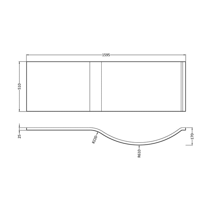 [BBPB203] Shower Bath Front Panel (1600mm) - Technical Drawing