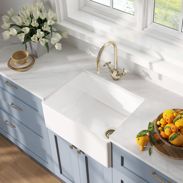 [BKS218] Single Bowl Fireclay Ceramic Belfast Kitchen Sink - Multiple Sizes Available - Lifestyle 2