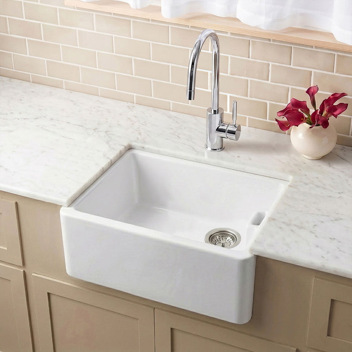 [BKS219] Single Bowl Fireclay Ceramic Belfast Kitchen Sink with Built In Overflow - 595mm - Multiple Colours - Silo