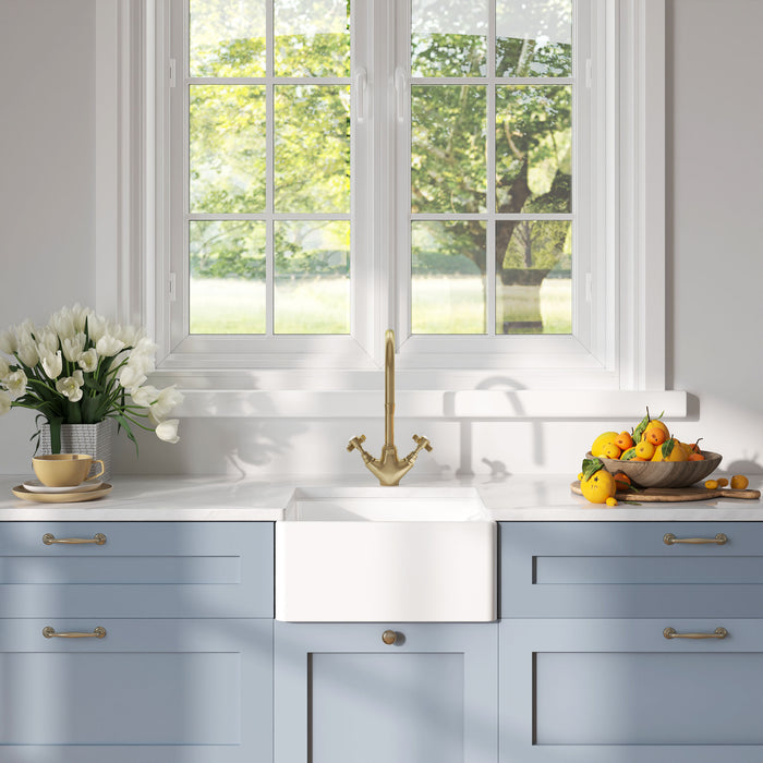 [BKS219] Single Bowl Fireclay Ceramic Belfast Kitchen Sink with Built In Overflow - 595mm - Multiple Colours - Lifestyle 1