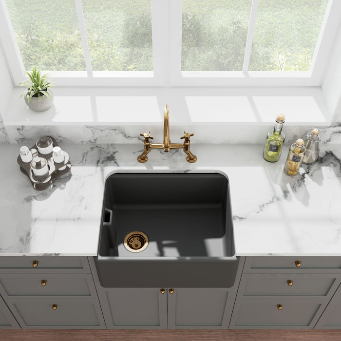 [BKS242] Single Bowl Fireclay Ceramic Belfast Kitchen Sink with Built In Overflow - 595mm - Multiple Colours - Lifestyle 2
