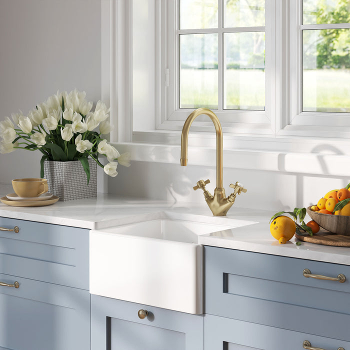 [BKS219] Single Bowl Fireclay Ceramic Belfast Kitchen Sink with Built In Overflow - 595mm - Multiple Colours - Lifestyle 3