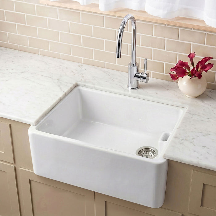 [BKS222] Single Bowl Fireclay Ceramic Belfast Kitchen Sink with Overflow - 615mm - Silo
