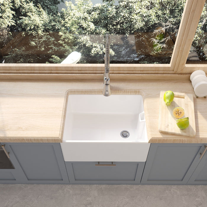 [BKS222] Single Bowl Fireclay Ceramic Belfast Kitchen Sink with Overflow - 615mm - Lifestyle 1