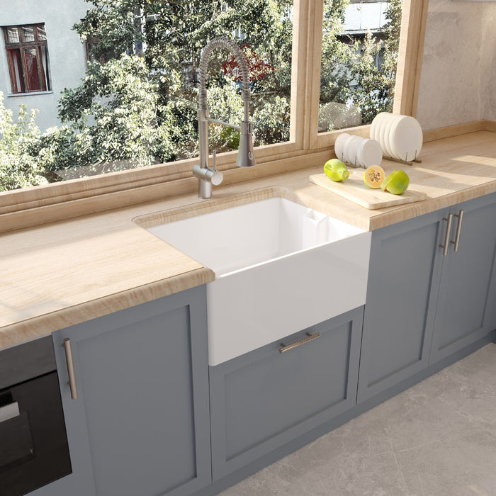 [BKS222] Single Bowl Fireclay Ceramic Belfast Kitchen Sink with Overflow - 615mm - Lifestyle 2