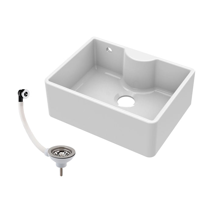 [BKS204W] Single Bowl Fireclay Ceramic Butler Kitchen Sink with Ledge , Overflow & Waste - Cutout
