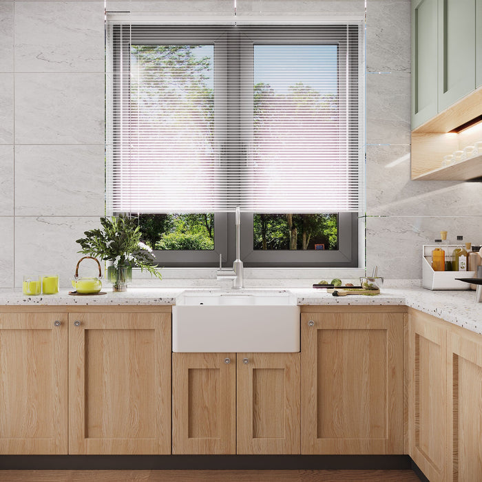 [BKS204W] Single Bowl Fireclay Ceramic Butler Kitchen Sink with Ledge , Overflow & Waste - Lifestyle 1