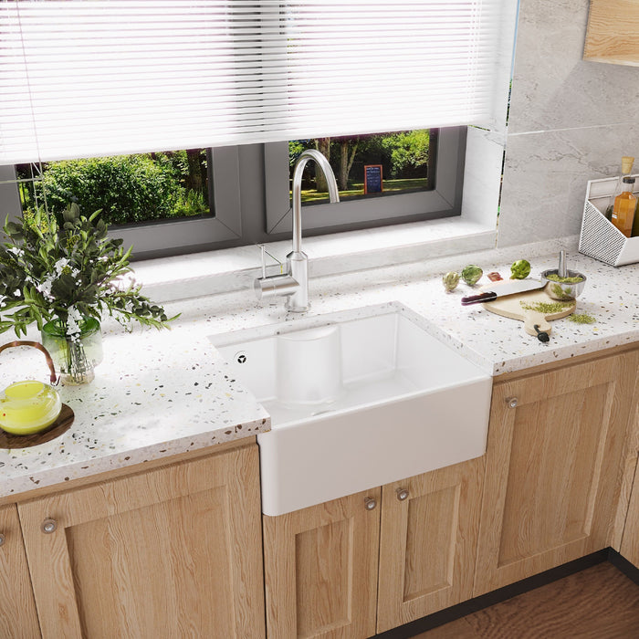 [BKS204W] Single Bowl Fireclay Ceramic Butler Kitchen Sink with Ledge , Overflow & Waste - Lifestyle 3