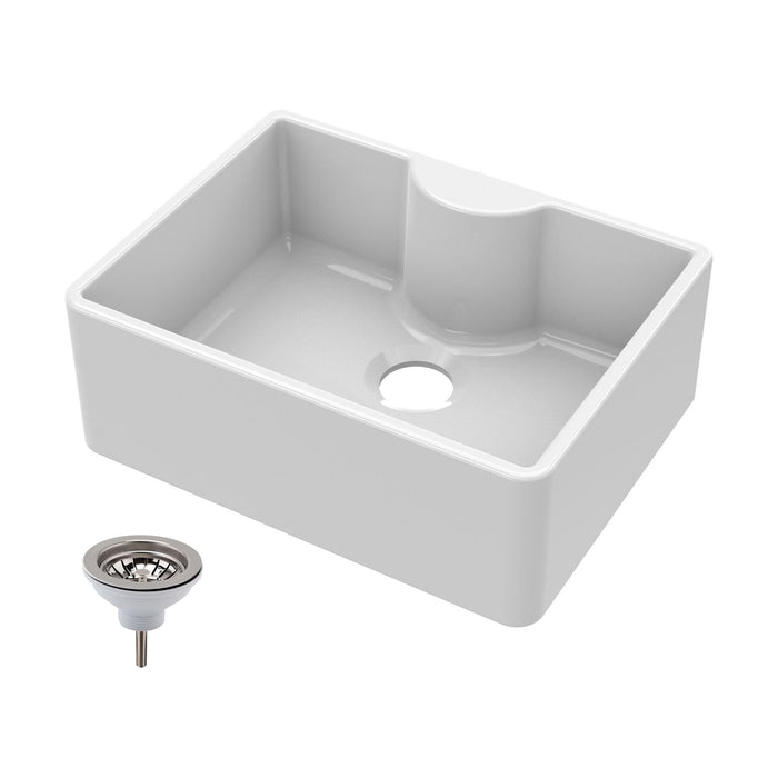 [BKS203W] Single Bowl Fireclay Ceramic Butler Kitchen Sink with Tap Ledge - Cutout