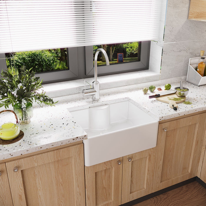 [BKS203W] Single Bowl Fireclay Ceramic Butler Kitchen Sink with Tap Ledge - Lifestyle 3