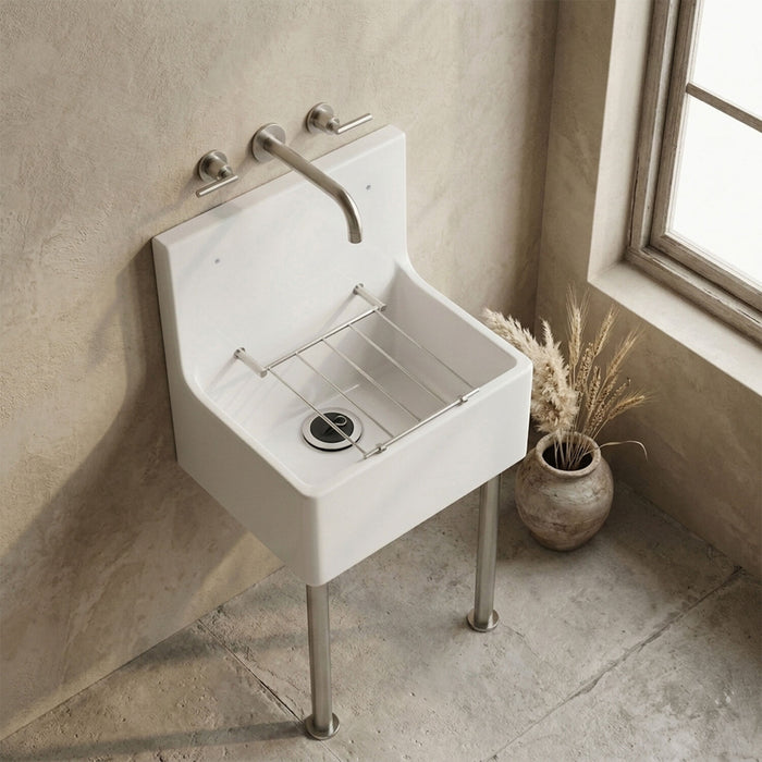 [BKS232WP] Single Bowl  Fireclay Ceramic Cleaner Sink w.Grid - Multiple Sizes and Accessories - Silo