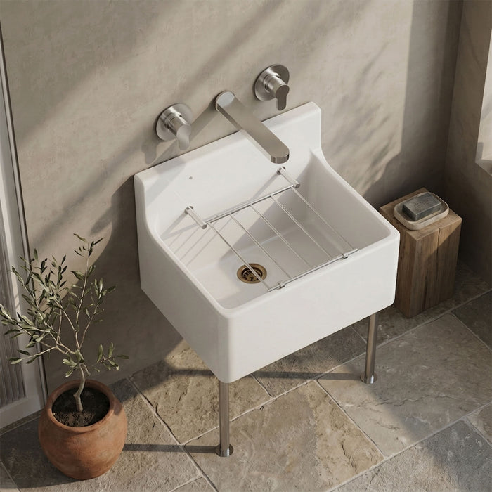[BKS233] Single Bowl  Fireclay Ceramic Cleaner Sink w.Grid - Multiple Sizes and Accessories - Silo