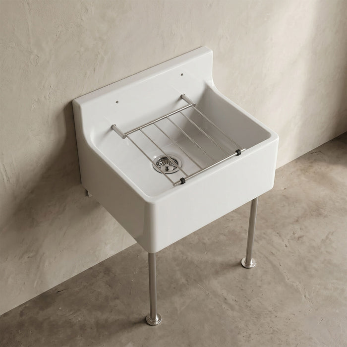 [BKS234] Single Bowl  Fireclay Ceramic Cleaner Sink w.Grid - Multiple Sizes and Accessories - Silo