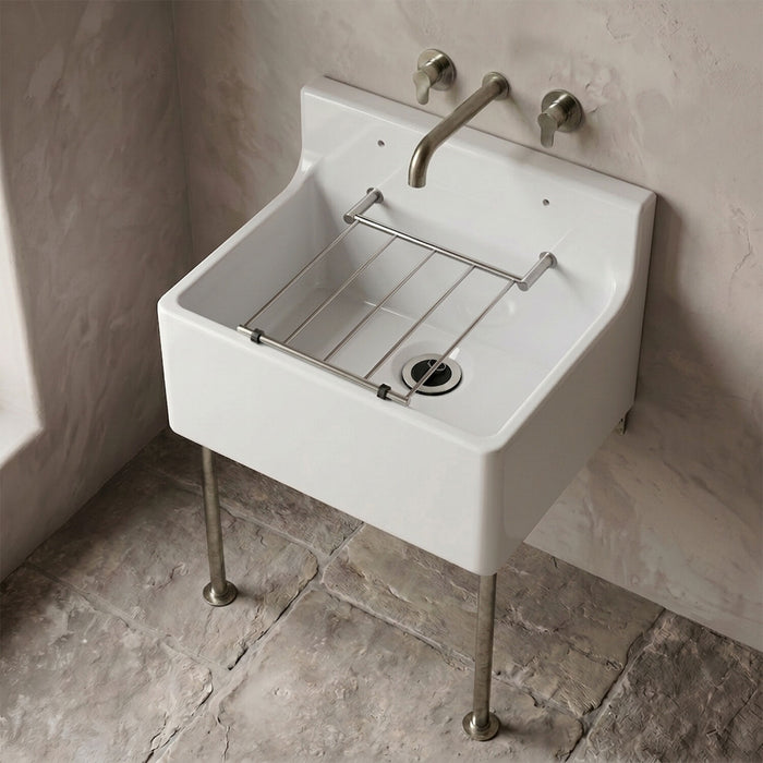 [BKS234WP] Single Bowl  Fireclay Ceramic Cleaner Sink w.Grid - Multiple Sizes and Accessories - Silo