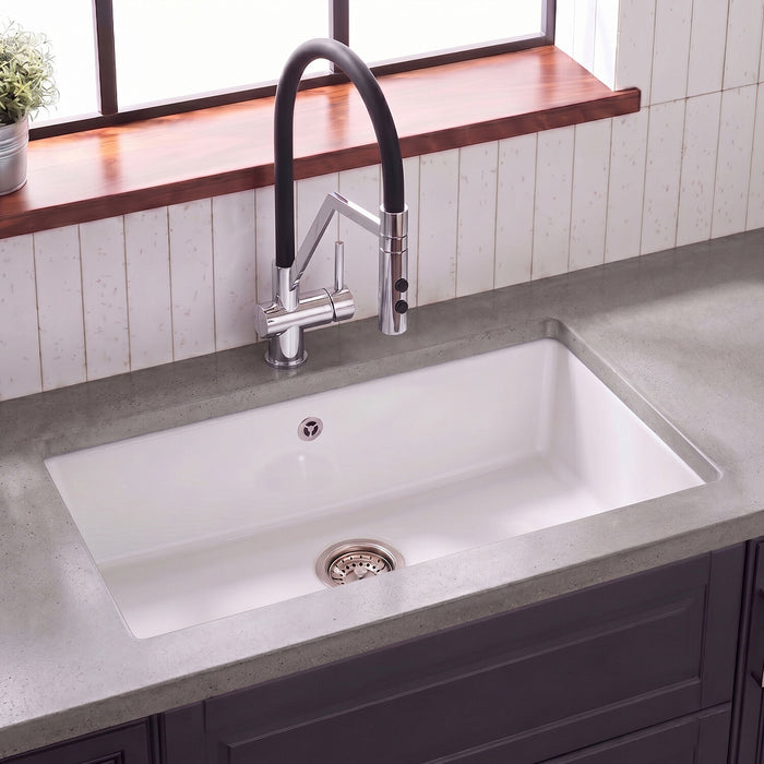 [BKS255] Single Bowl Fireclay Ceramic Rectangular Undermount Kitchen Sink with Overflow - 763mm - Silo