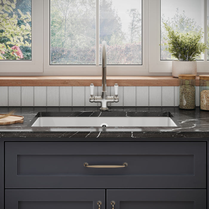 [BKS255] Single Bowl Fireclay Ceramic Rectangular Undermount Kitchen Sink with Overflow - 763mm - Lifestyle 1