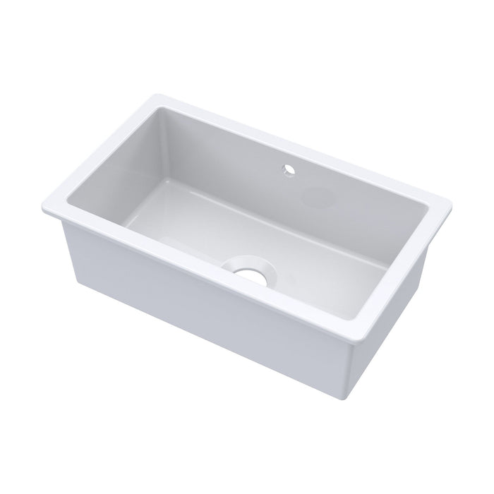 [BKS255] Single Bowl Fireclay Ceramic Rectangular Undermount Kitchen Sink with Overflow - 763mm - Cutout