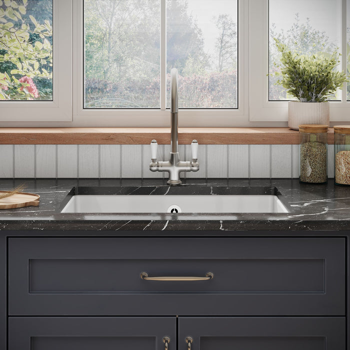 [BKS254] Single Bowl Fireclay Ceramic Undermount Kitchen Sink with Overflow and Central Waste Position - 711mm - Lifestyle 1