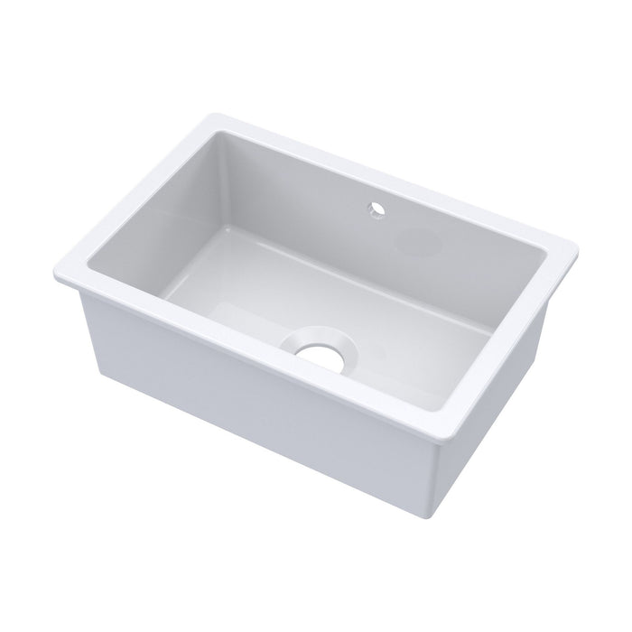[BKS254] Single Bowl Fireclay Ceramic Undermount Kitchen Sink with Overflow and Central Waste Position - 711mm - Cutout