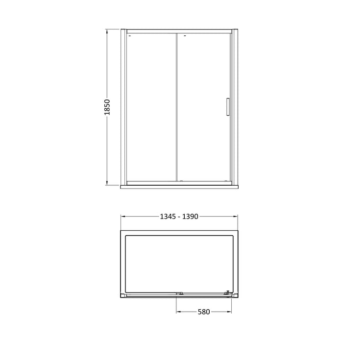 [BE6MSL14] Single Sliding Shower Door, 6mm Toughened Safety Glass, Choice of Size - Technical Drawing