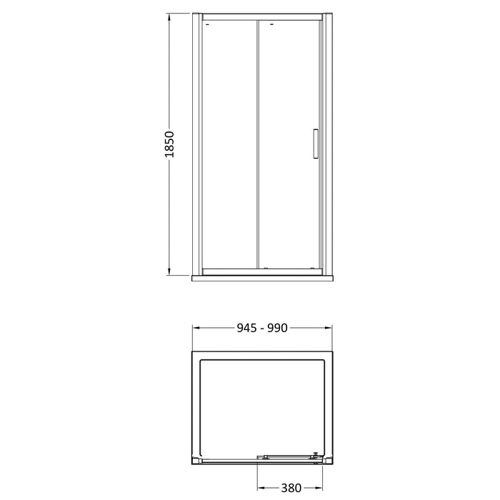 [BE6MSL10] Single Sliding Shower Door, 6mm Toughened Safety Glass, Choice of Size - Technical Drawing