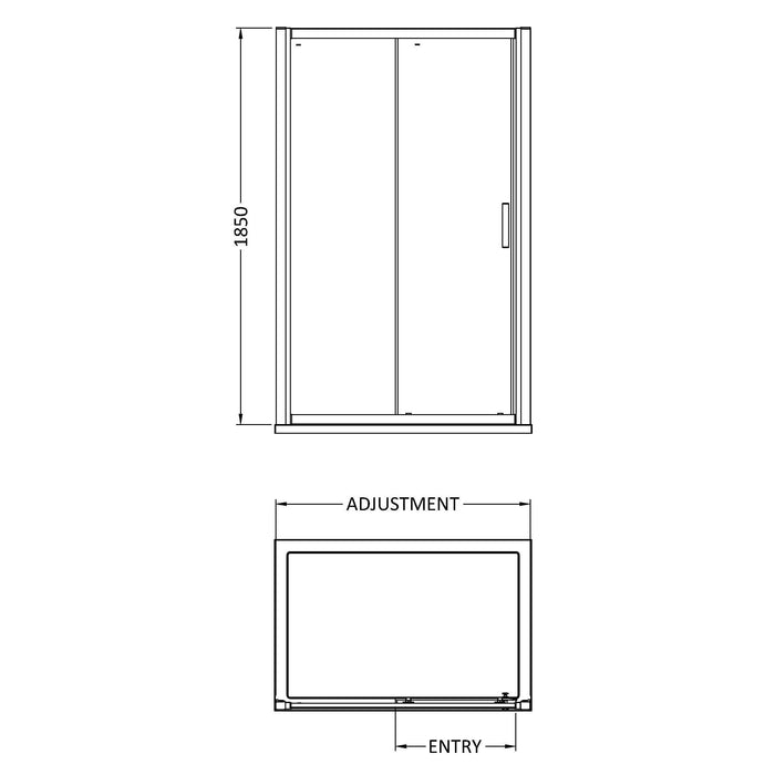 [BE6MSL11] Single Sliding Shower Door, 6mm Toughened Safety Glass, Choice of Size - Technical Drawing