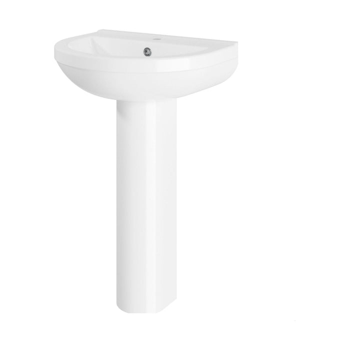 [BB3721A] Sleek Modern White 550mm Round Bathroom 1 Tap Hole Basin & Pedestal - Cutout