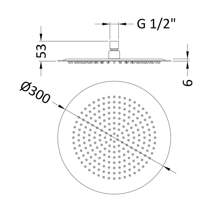 [BSSH026] Slim Round Shower Head 300mm - Technical Drawing