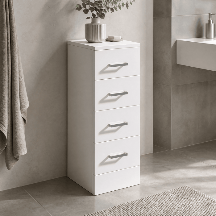[BFOR133] Slimline 4 Drawer Unit - 300mm - Gloss White - Lifestyle 1
