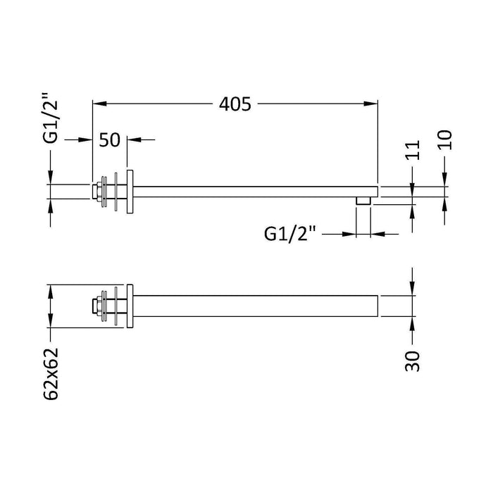 [BSSA013] Small Rectangular Shower Arm - Technical Drawing