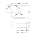 [BCSR004] Square Ceramics Semi Recessed 1 Tap Hole Basin (Tap Not Included), 420mm - Balterley - Technical Drawing