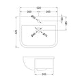 [BCSR003] Square Ceramics Semi Recessed 1 Tap Hole Minimalist Basin (Tap Not Included), 520mm - Balterley - Technical Drawing