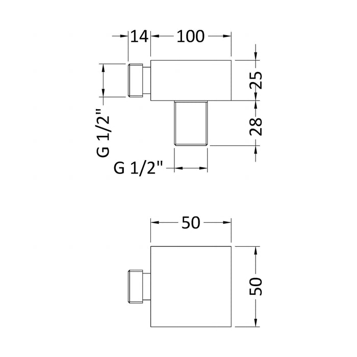 [BSOE245] Square Chrome Shower Outlet Elbow for Wall Mounted Showers - Technical Drawing