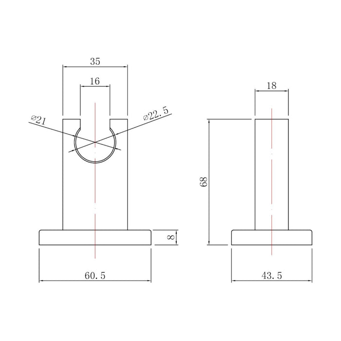 [BSHH794] Square Chrome Wall Mounted Shower Head Bracket - Technical Drawing