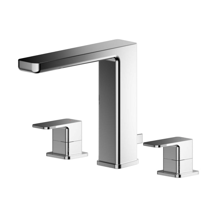 [BTEM337] Square Deck 3 Tap Hole Basin Mixer Tap & Pop Up Waste - Chrome - Cutout