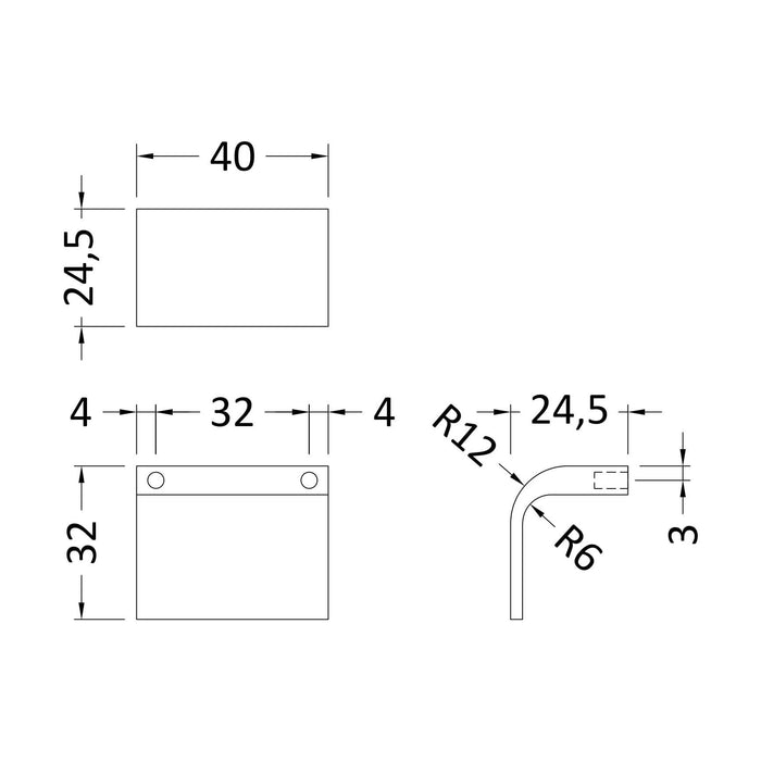 [BFHH112] Square Drop Handle, 40mm (32mm Centres), Choice of Finish - Technical Drawing