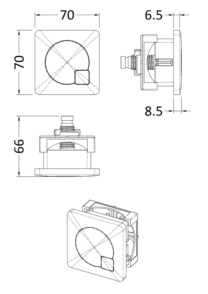 [BAPBM02] Square Dual Flush Push Button, Choice of Colour - Line Drawing
